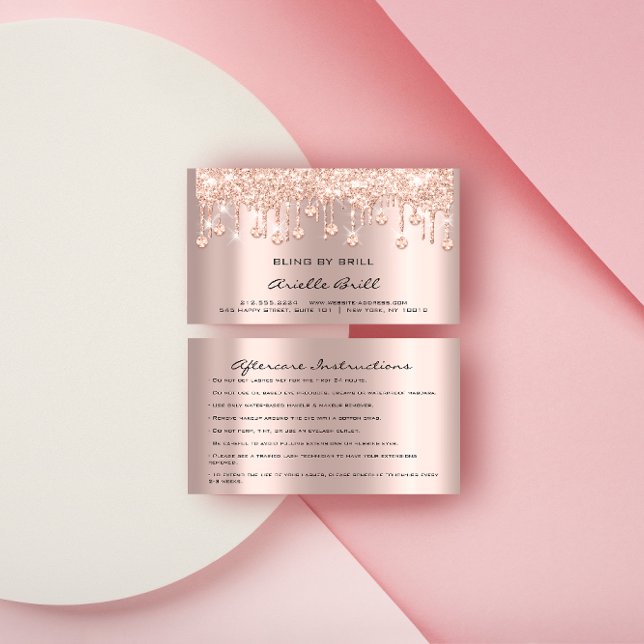 Cartão De Visita Cristalais Drives Rosa de Oscilação de Oscilação d (Crystals Drips Rose Spark Bling Aftercare Business Card)