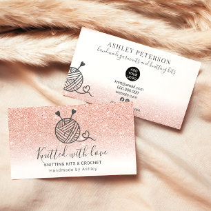 Cartão De Visita crochê de tricô branco com rosa dourado, branco,