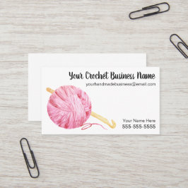 Cartão De Visita Crochet cor-de-rosa do fio da aguarela