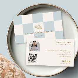 Cartão De Visita Croissant da Padaria Cool Blue QR Foto