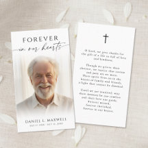 Cross Funeral Forever Hearts Photo Prayer Card