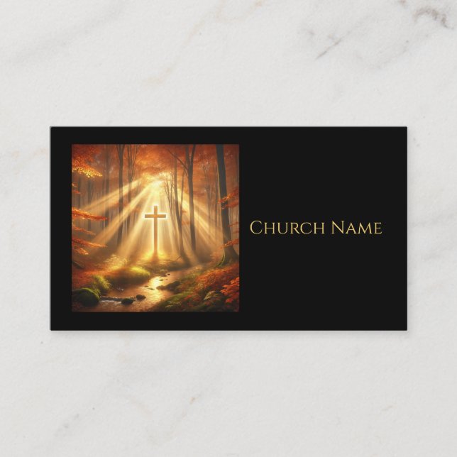 Cartão De Visita Cruz de Ouro Celestial na Floresta do outono (Frente)