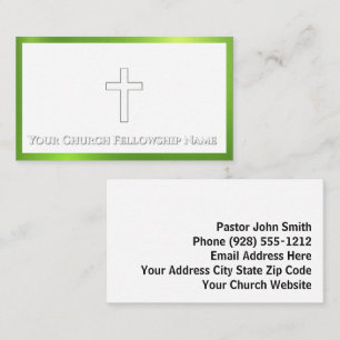 Cartão De Visita Cruz Metálica Verde Elegante Contorno Igreja Pasto