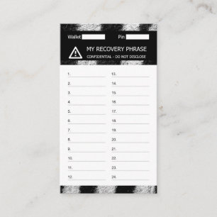 Cartão De Visita Crypto Wallet Zebra Recuperação Seed Frase 24