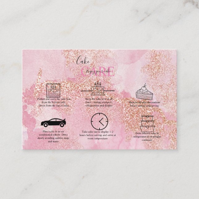 Cartão De Visita Cuidado com bolos cor-de-rosa Dourado rosa (Frente)
