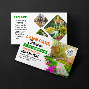 Cartão De Visita Cuidado com Gramado e Paisagismo Verde e Laranja C