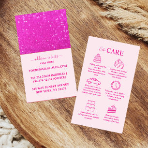 Cartão De Visita Cuidado de Bolo Elegante Rosa Quente Brilhante Chi