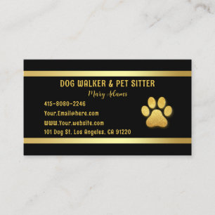 Cartão De Visita Cuidador de Cães Elegante Dourado Pet Sitter