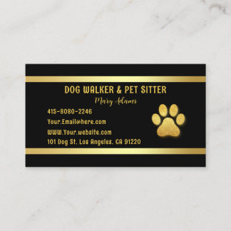 Cartão De Visita Cuidador de Cães Elegante Dourado Pet Sitter
