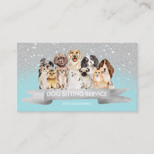 Cartão De Visita Cuidador de Cães Petsitter Brilho Fofo Prata Verde