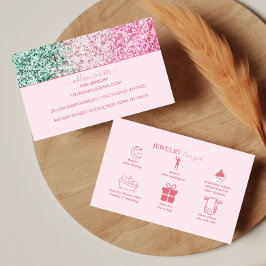 Cartão De Visita Cuidados com Joias com Design Glitter Rosa na Moda