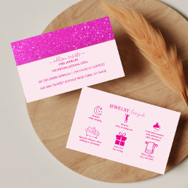 Cartão De Visita Cuidados com Joias Glamour Rosa Quente Elegante