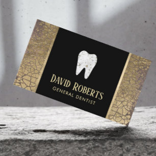Cartão De Visita Cuidados dentários pretos do dentista & Dourados
