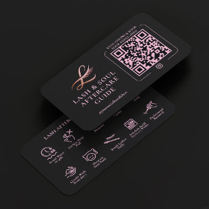 Cartão De Visita Cuidados Pós-extensão de Cílios Minimal Pink Black