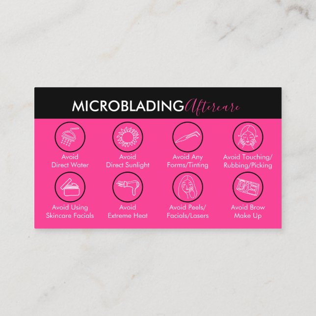 Cartão De Visita Cuidados Pós Microblading Rosa Neon (Verso)
