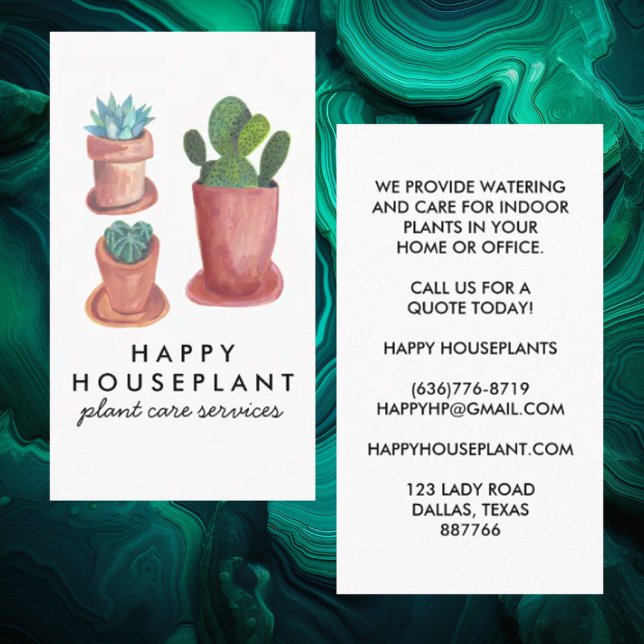 Cartão De Visita Cultivo Doméstico De Suculentes Para Água (Cute custom housesitter, petsitter business cards with cacti)