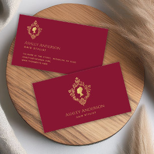 Cartão De Visita Cume Burgundy Dourado Elegante Dama Vitoriana Vint