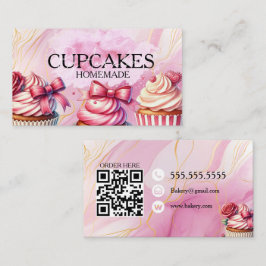 Cartão De Visita Cup cakes Baker Bakery Treats Pink