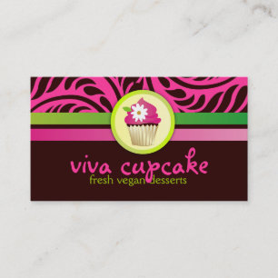 Cartão De Visita Cupcake 311 Viva rosa em faixas verdes