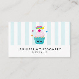 Cartão De Visita Cupcake azul-bonito com a face Kawaii