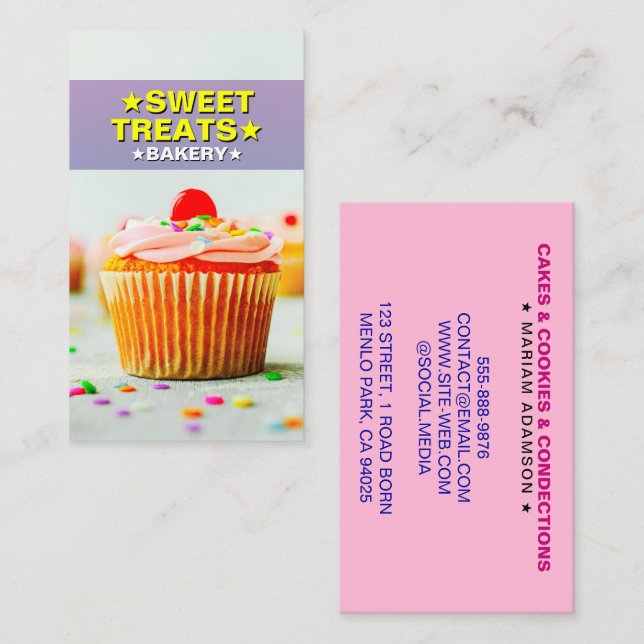 Cartão De Visita Cupcake Baker & Doces | Padaria de Pastéis (Frente/Verso)