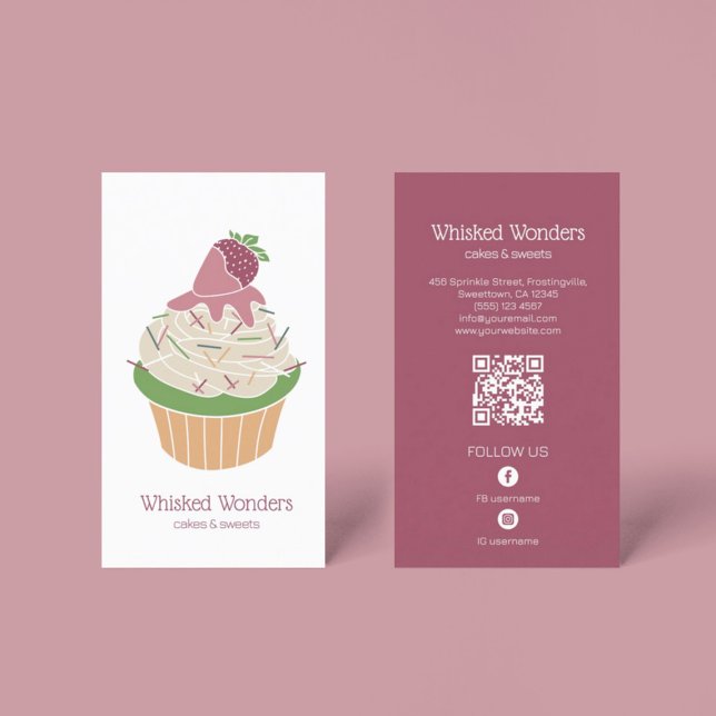 Cartão De Visita Cupcake Bakery Pastelaria Chef Código QR (Cupcake Bakery Pastry Chef QR Code Business Card)