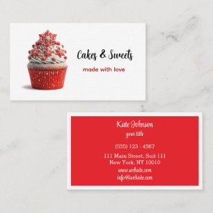 Cartão De Visita Cupcake Bakery Pastelaria Chef Vermelho Branco