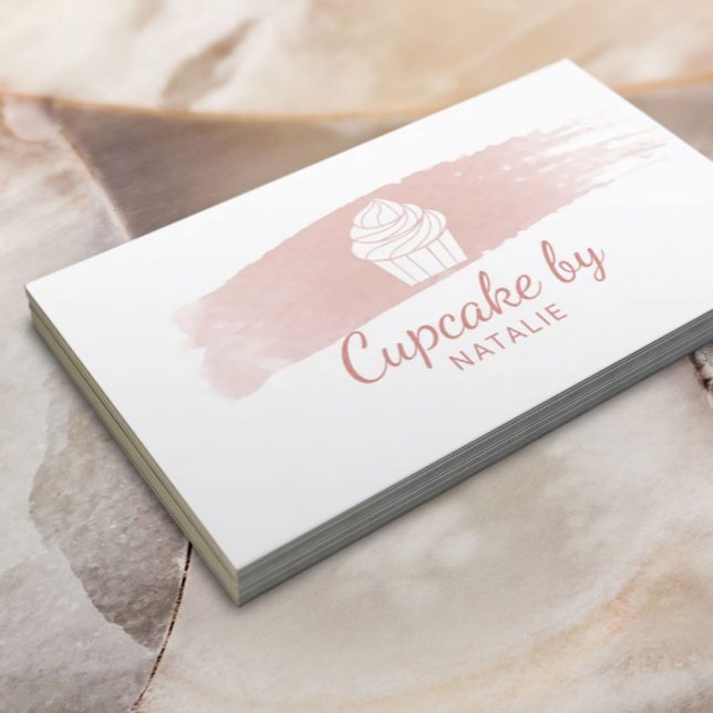 Cartão De Visita Cupcake Bakery Pastery Chef Blush Watercolor (Criador carregado)