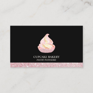 Cartão De Visita Cupcake Brilho da Padaria Black Rose Gold