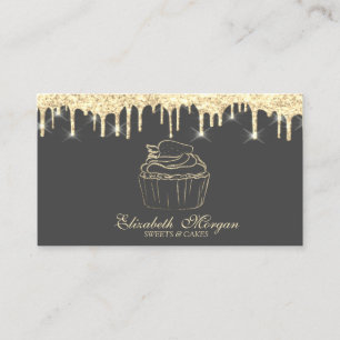 Cartão De Visita Cupcake Chic Morango Falso Drips Dourado Padaria