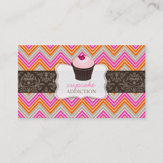 Cartão De Visita cupcake de coração rosa PixDezines+chevron (Frente)