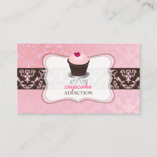 Cartão De Visita cupcake de coração rosa PixDezines+damask chanta