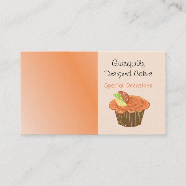 Cartão De Visita Cupcake de Laranja e Marrom com Frutas (Frente)