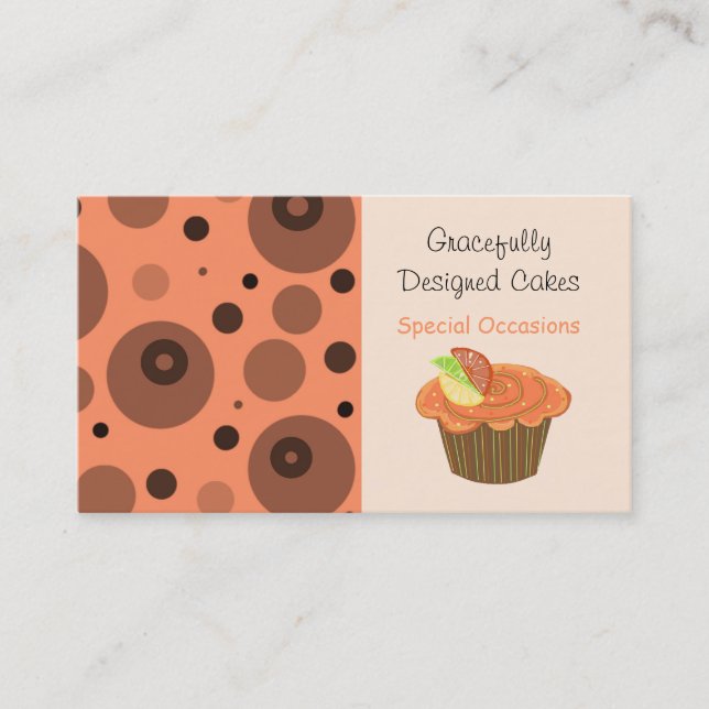 Cartão De Visita Cupcake de Laranja e Marrom com Frutas (Frente)