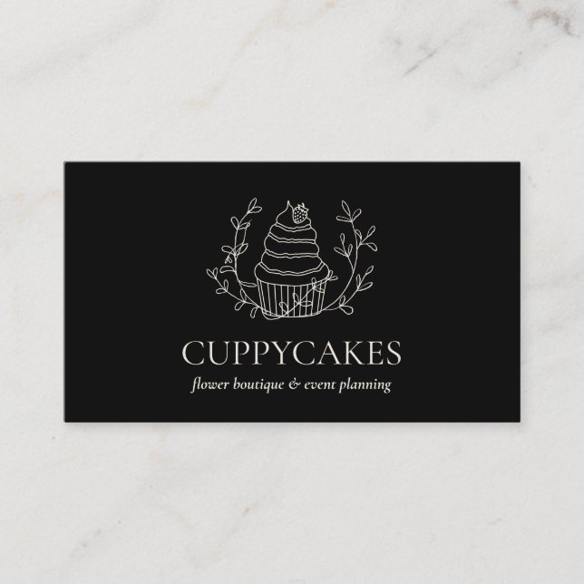 Cartão De Visita Cupcake de Morango da Padaria Floral Minimalista P (Frente)