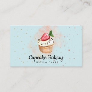 Cartão De Visita Cupcake de Morango de Corante Verde