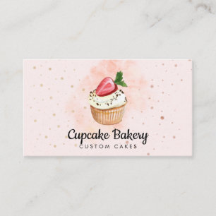 Cartão De Visita Cupcake de morango de pastelaria rosa