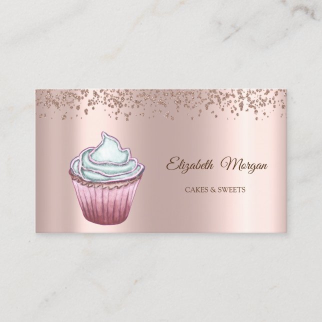 Cartão De Visita Cupcake de Ouros Dourados Elegante Moderno (Frente)