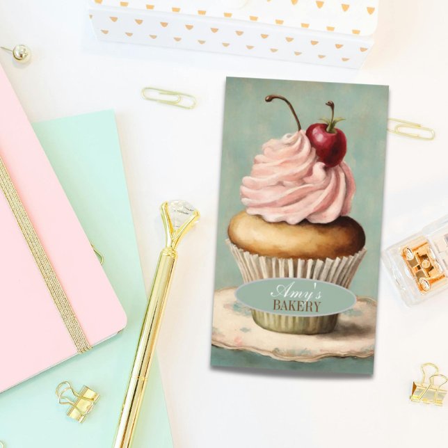 Cartão De Visita Cupcake de padaria de Baker Moderno (Modern Vintage Baker Cake Bakery Cupcake Business Car)