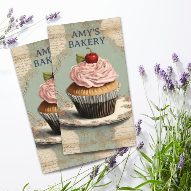 Cartão De Visita Cupcake de padaria de pastelaria de cozinharia (Vintage Baker Pastry Chef Cake Bakery Cupcake Business Card)