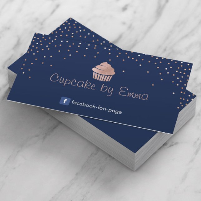 Cartão De Visita Cupcake de padaria Dourado Rosa moderno Confetti M (Criador carregado)