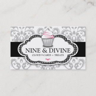 Cartão De Visita Cupcake divino do damasco do branco 311 cinzento