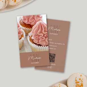 Cartão De Visita Cupcake do logotipo da Bakery Monograma Foto QR Br