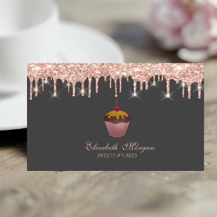 Cartão De Visita Cupcake Doce Cereja Drips Dourado Rosa Padaria