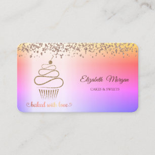 Cartão De Visita Cupcake Elegante com Brilho,Doces,Padaria Ombre