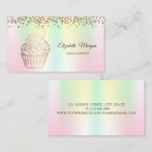 Cartão De Visita Cupcake Elegante Moderno, Doces, Padaria Holográfi