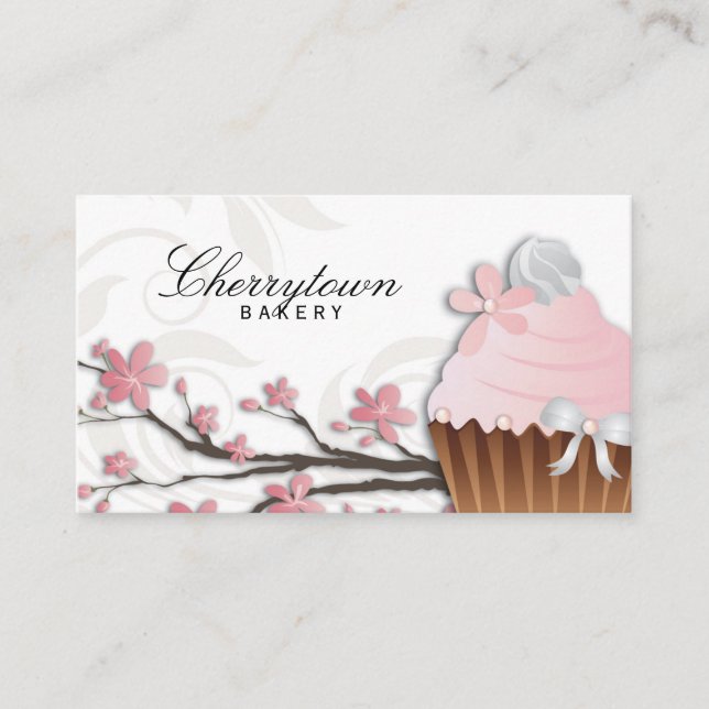 Cartão de visita cupcake Flor Branco (Frente)