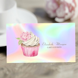 Cartão De Visita Cupcake Flor Holográfico Estiloso Moderno