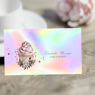 Cartão De Visita Cupcake Floral Estiloso Moderno Flor Holográfico