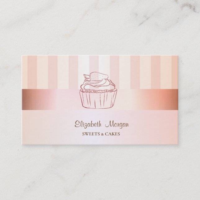 Cartão De Visita Cupcake Listrado Moderno Elegante e Sofisticado (Frente)
